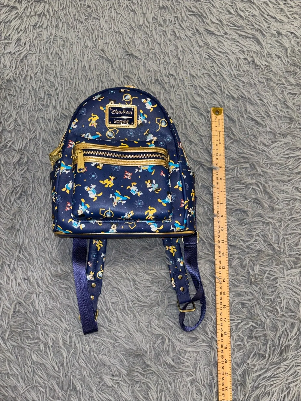 Loungefly Disney Parks 50th Anniversary Mini Backpack Blue Gold Mickey Donald